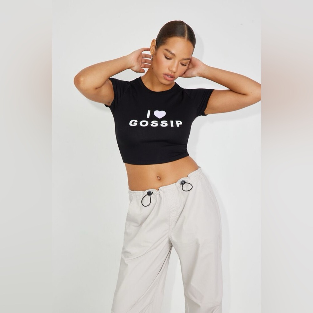 Garage Stormi Tee Black 'I Love Gossip' Crop Top